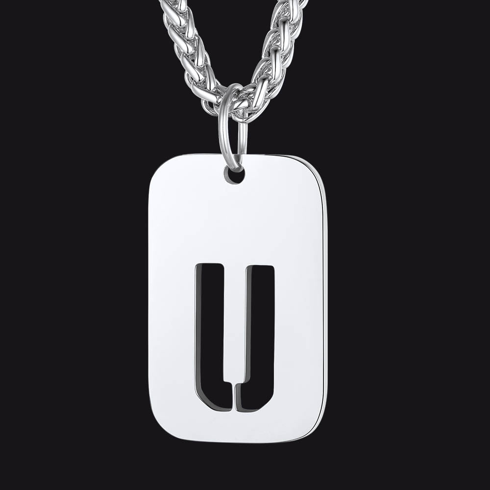 Personalized Hollow Letter Initial Dog Tag Pendant Necklace for