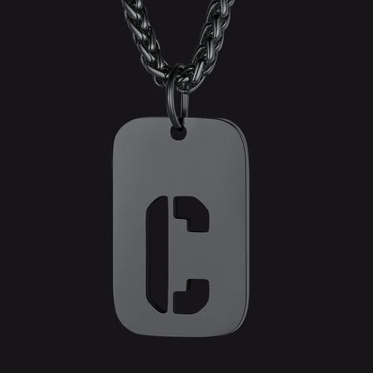 Personalized Hollow Letter Initial Dog Tag Pendant Necklace for