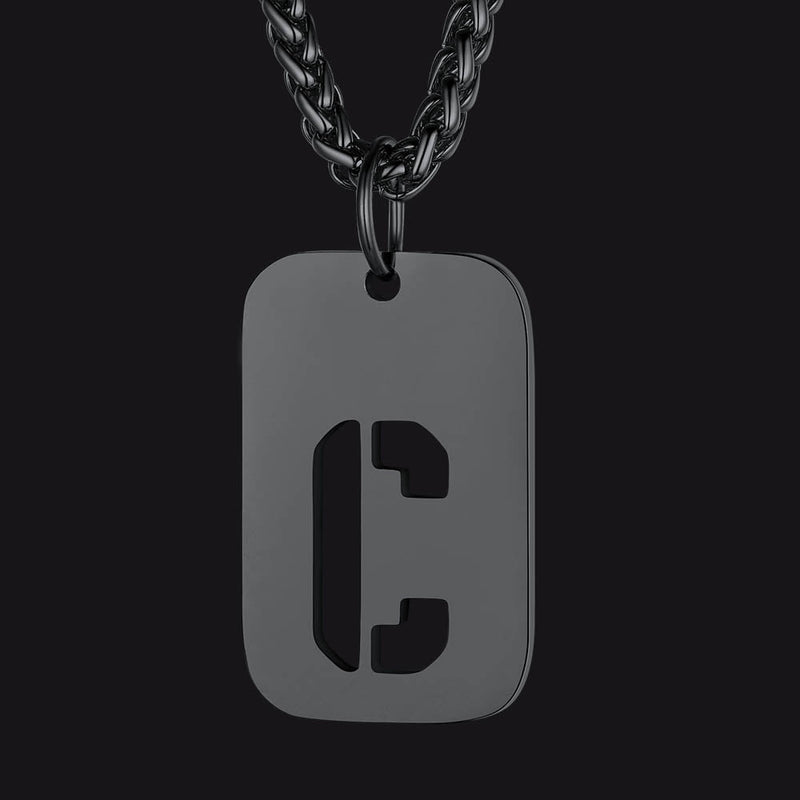 Personalized Hollow Letter Initial Dog Tag Pendant Necklace for