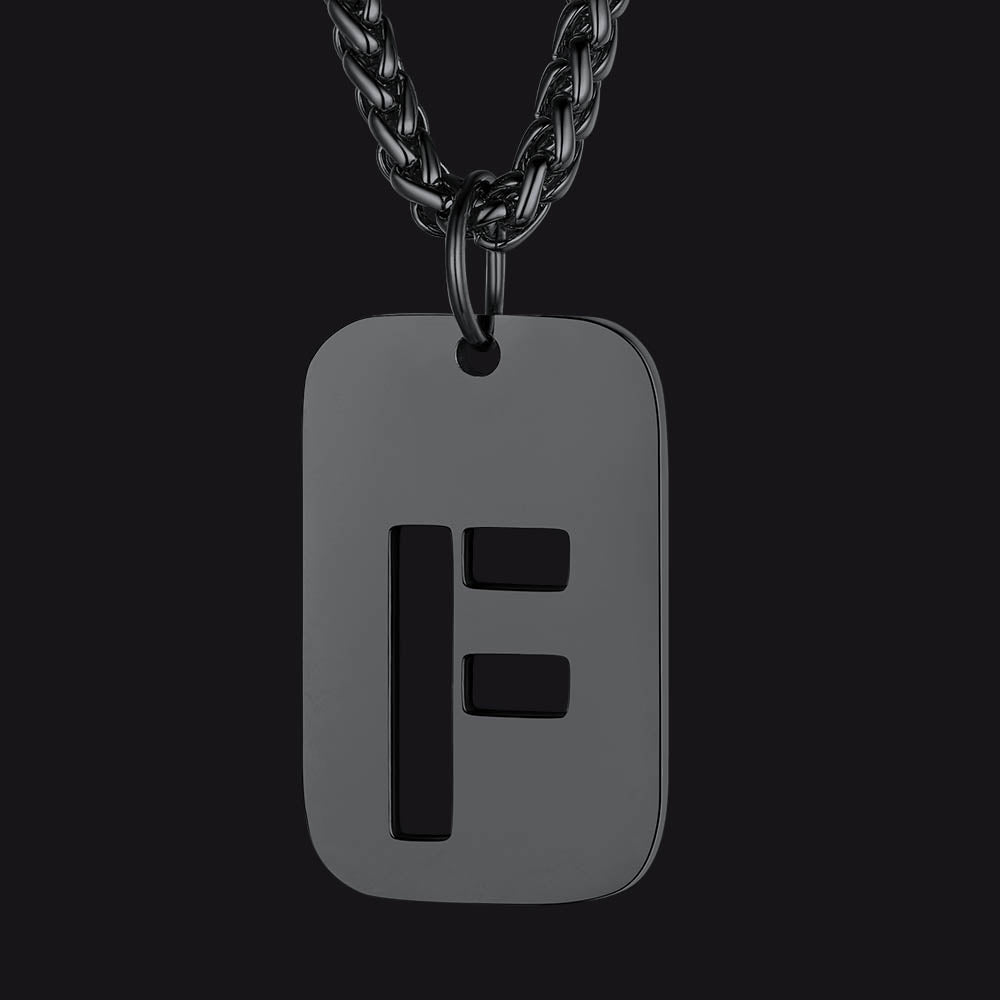 Personalized Hollow Letter Initial Dog Tag Pendant Necklace for