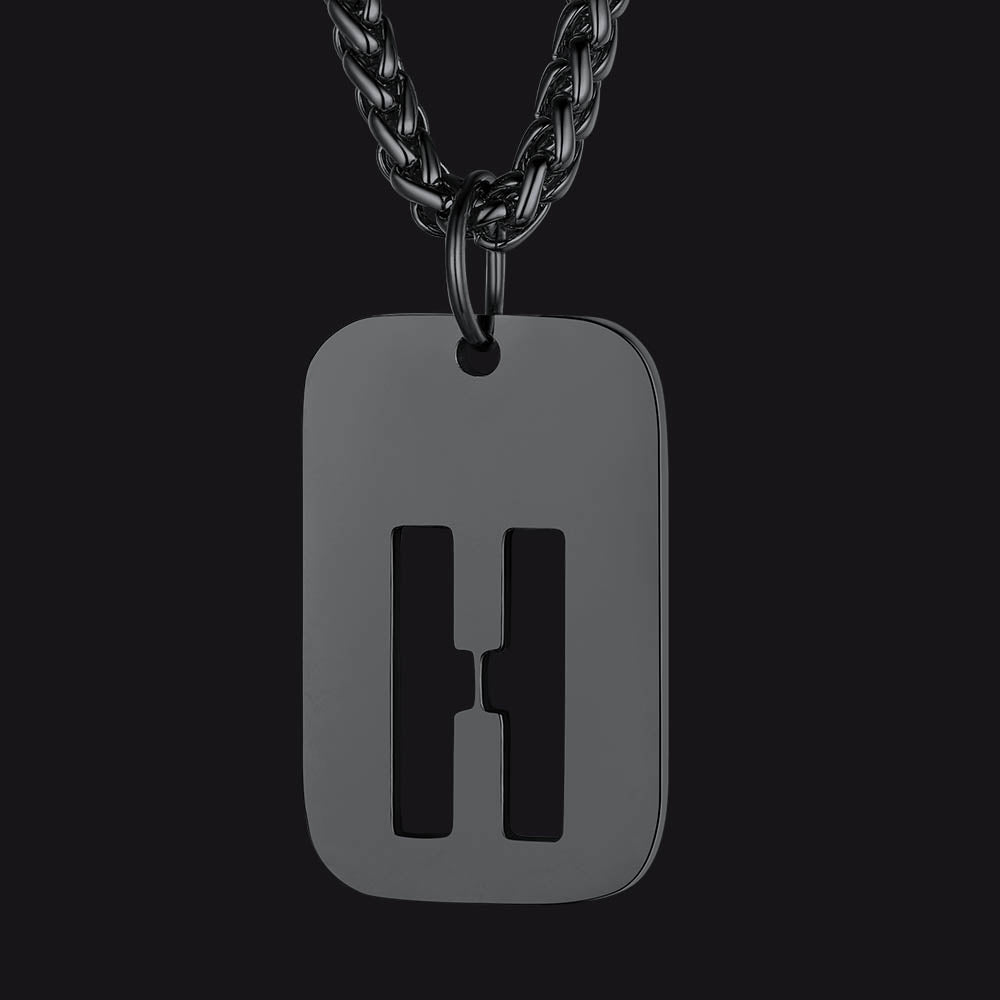 Personalized Hollow Letter Initial Dog Tag Pendant Necklace for