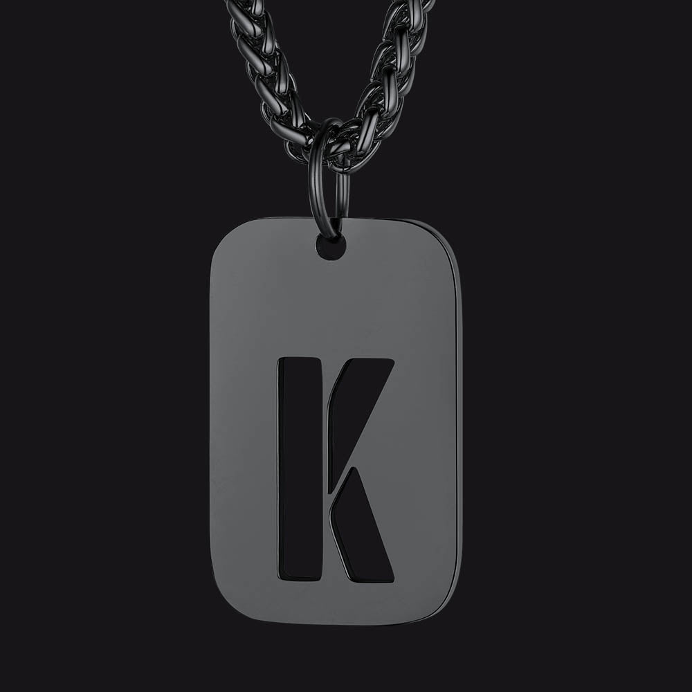 Personalized Hollow Letter Initial Dog Tag Pendant Necklace for