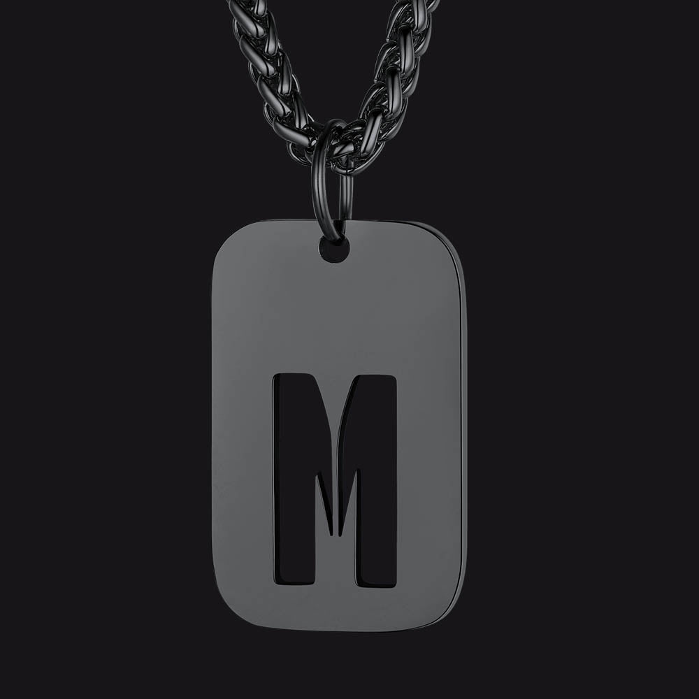 Personalized Hollow Letter Initial Dog Tag Pendant Necklace for