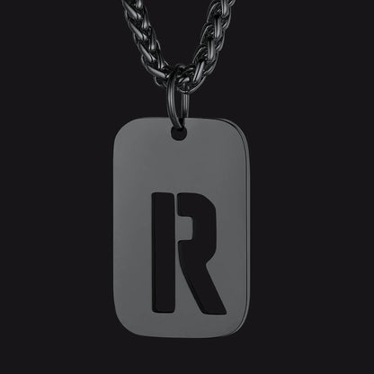 Personalized Hollow Letter Initial Dog Tag Pendant Necklace for