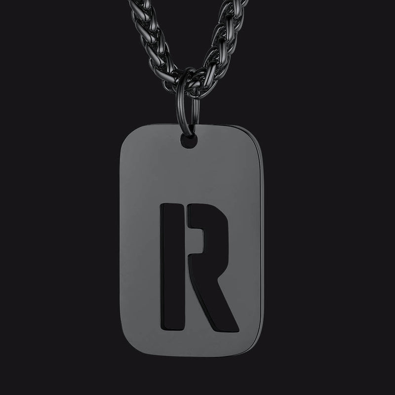 Personalized Hollow Letter Initial Dog Tag Pendant Necklace for