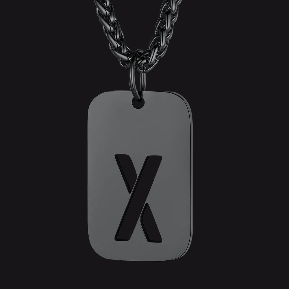 Personalized Hollow Letter Initial Dog Tag Pendant Necklace for