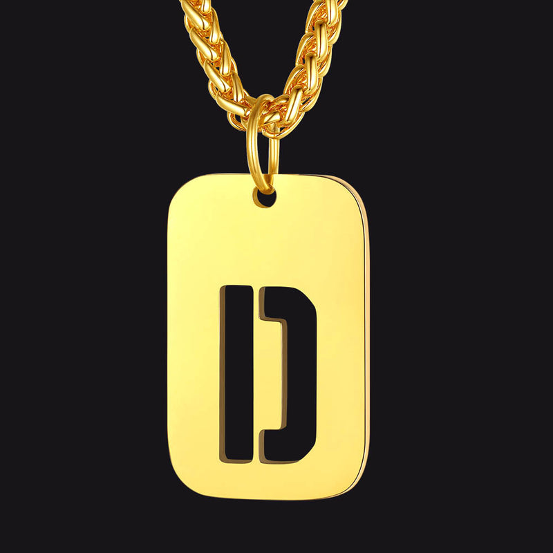 Personalized Hollow Letter Initial Dog Tag Pendant Necklace for