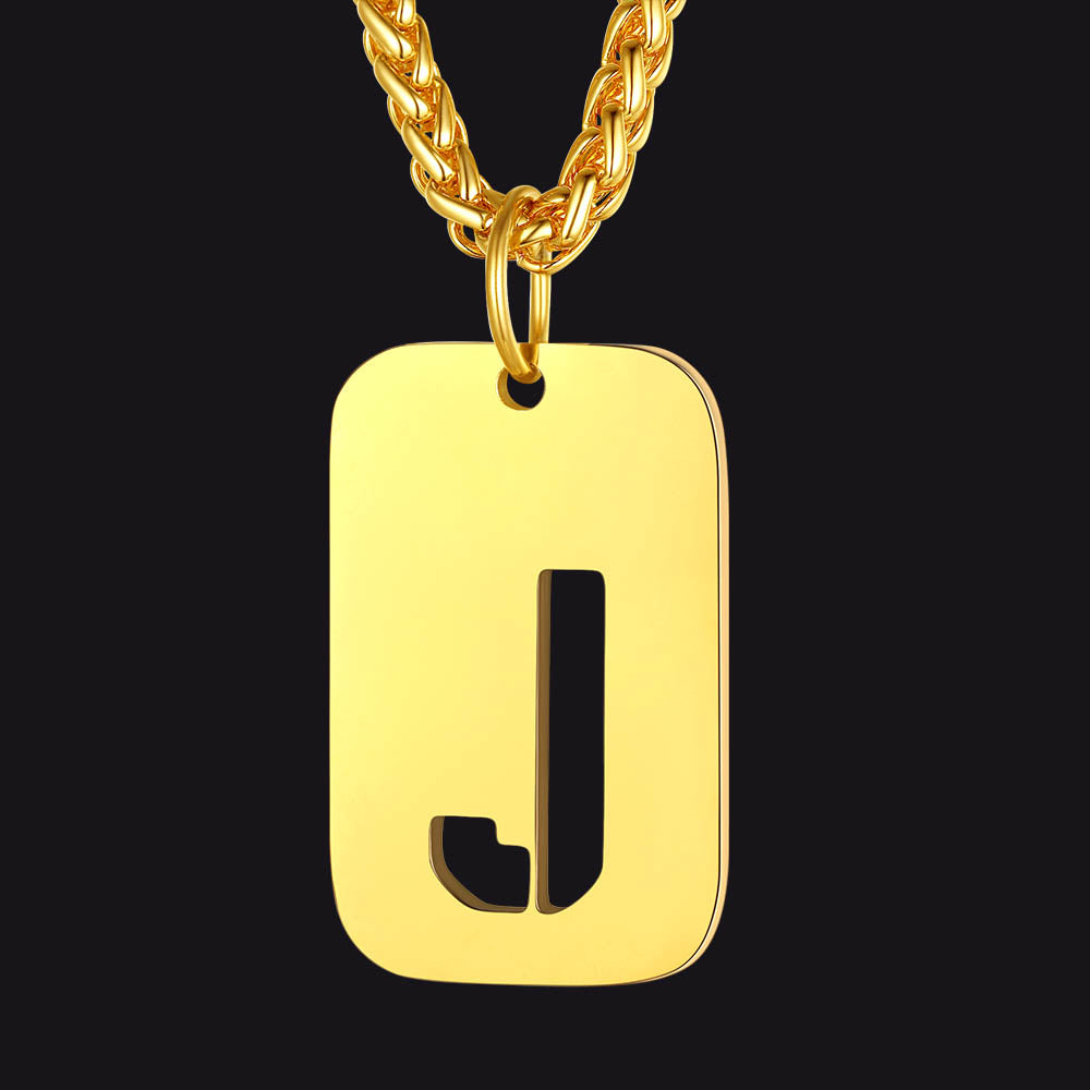 Personalized Hollow Letter Initial Dog Tag Pendant Necklace for