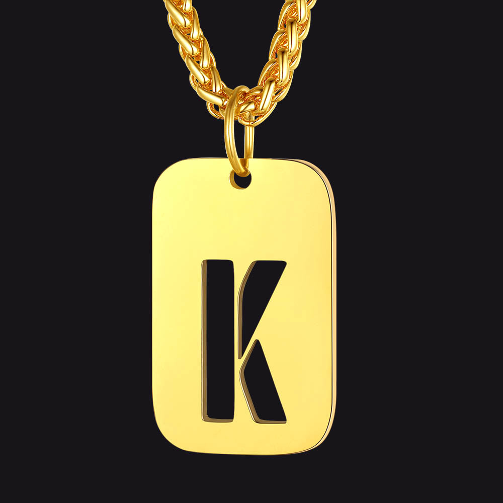 Personalized Hollow Letter Initial Dog Tag Pendant Necklace for