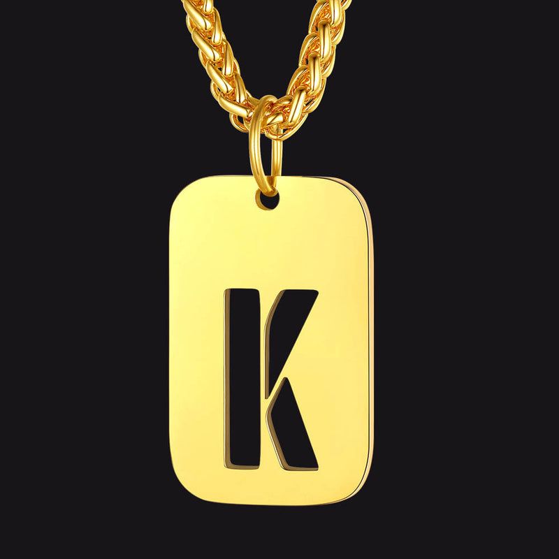Personalized Hollow Letter Initial Dog Tag Pendant Necklace for