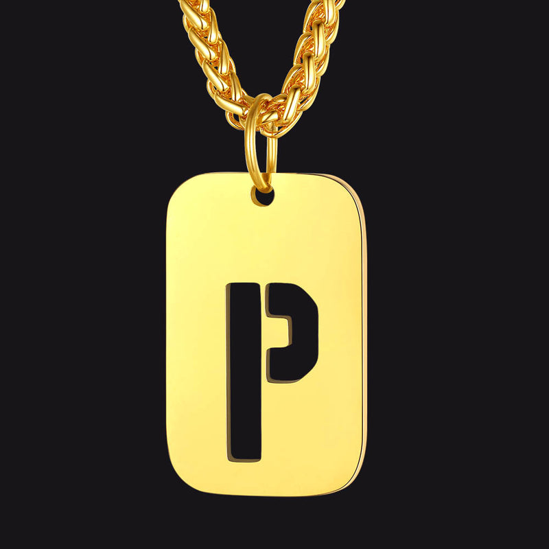 Personalized Hollow Letter Initial Dog Tag Pendant Necklace for