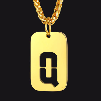 Personalized Hollow Letter Initial Dog Tag Pendant Necklace for