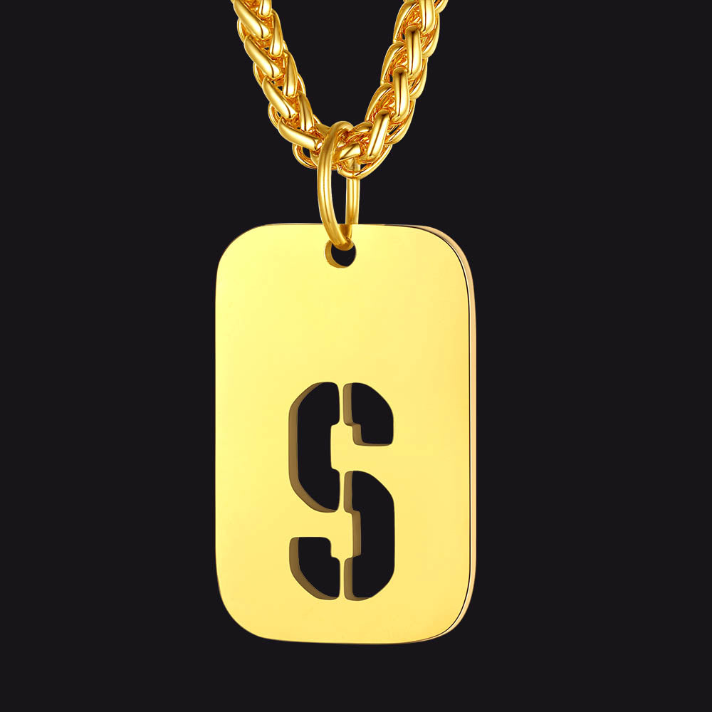 Personalized Hollow Letter Initial Dog Tag Pendant Necklace for