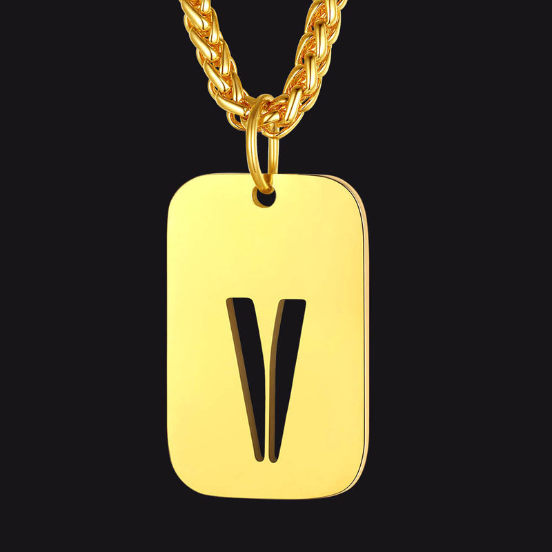 Personalized Hollow Letter Initial Dog Tag Pendant Necklace for