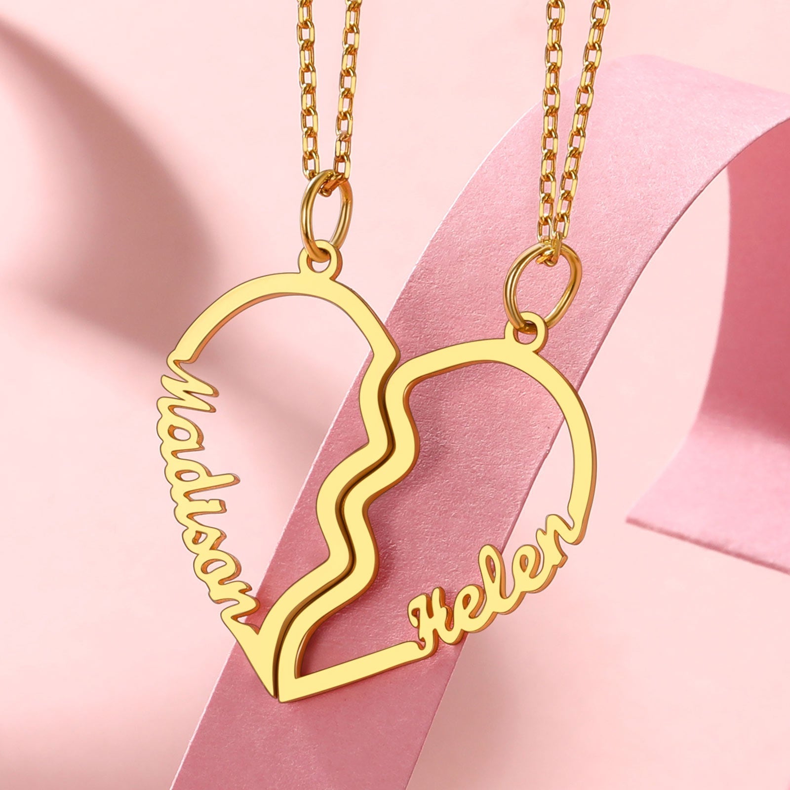 Custom Name Matching Heart Couple Necklaces Gift for Couple Mom Daughter