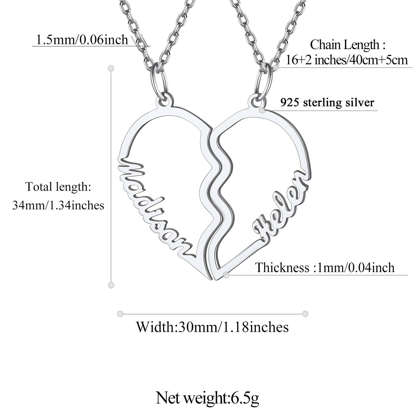 Custom Name Matching Heart Couple Necklaces Gift for Couple Mom Daughter