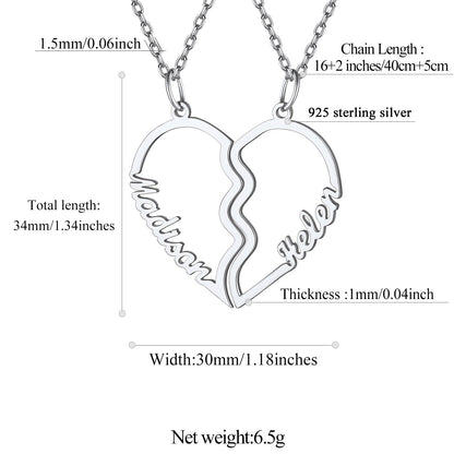 Custom Name Matching Heart Couple Necklaces Gift for Couple Mom Daughter