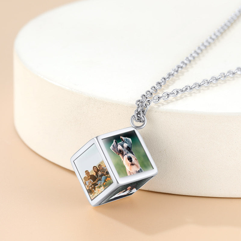 Personalized Cube Photo Pendant Necklace Memorial Gift for
