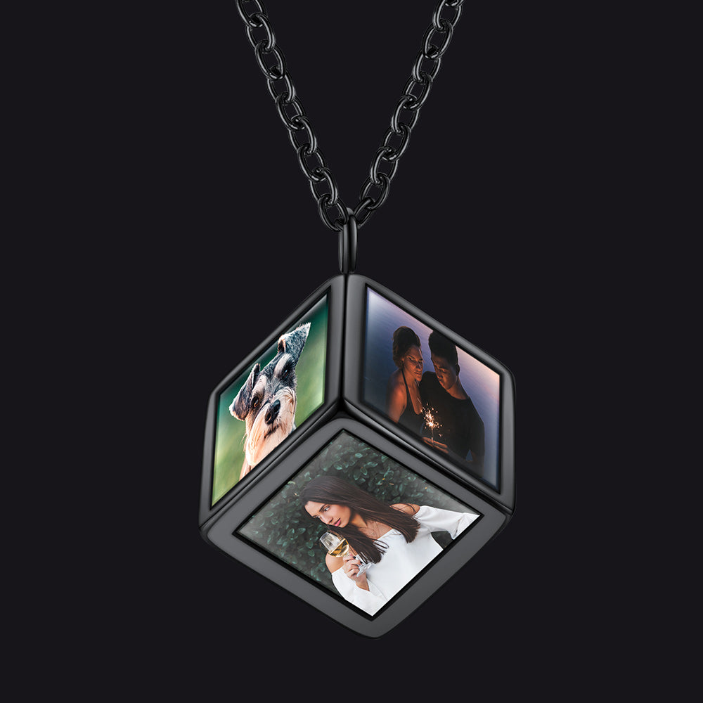 Personalized Cube Photo Pendant Necklace Memorial Gift for