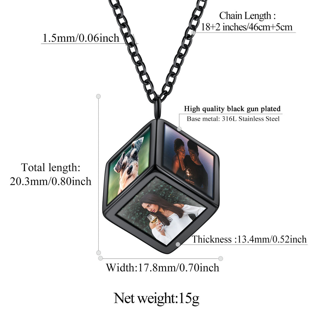 Personalized Cube Photo Pendant Necklace Memorial Gift for