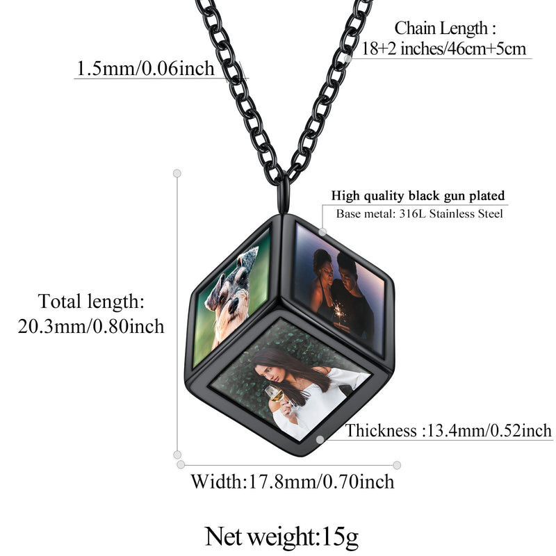 Personalized Cube Photo Pendant Necklace Memorial Gift for