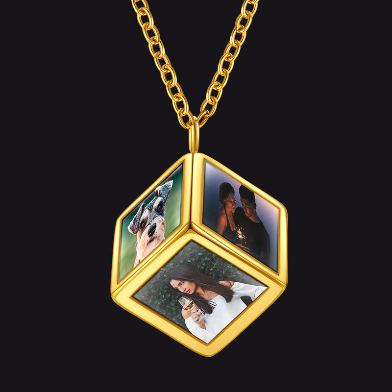 Personalized Cube Photo Pendant Necklace Memorial Gift for