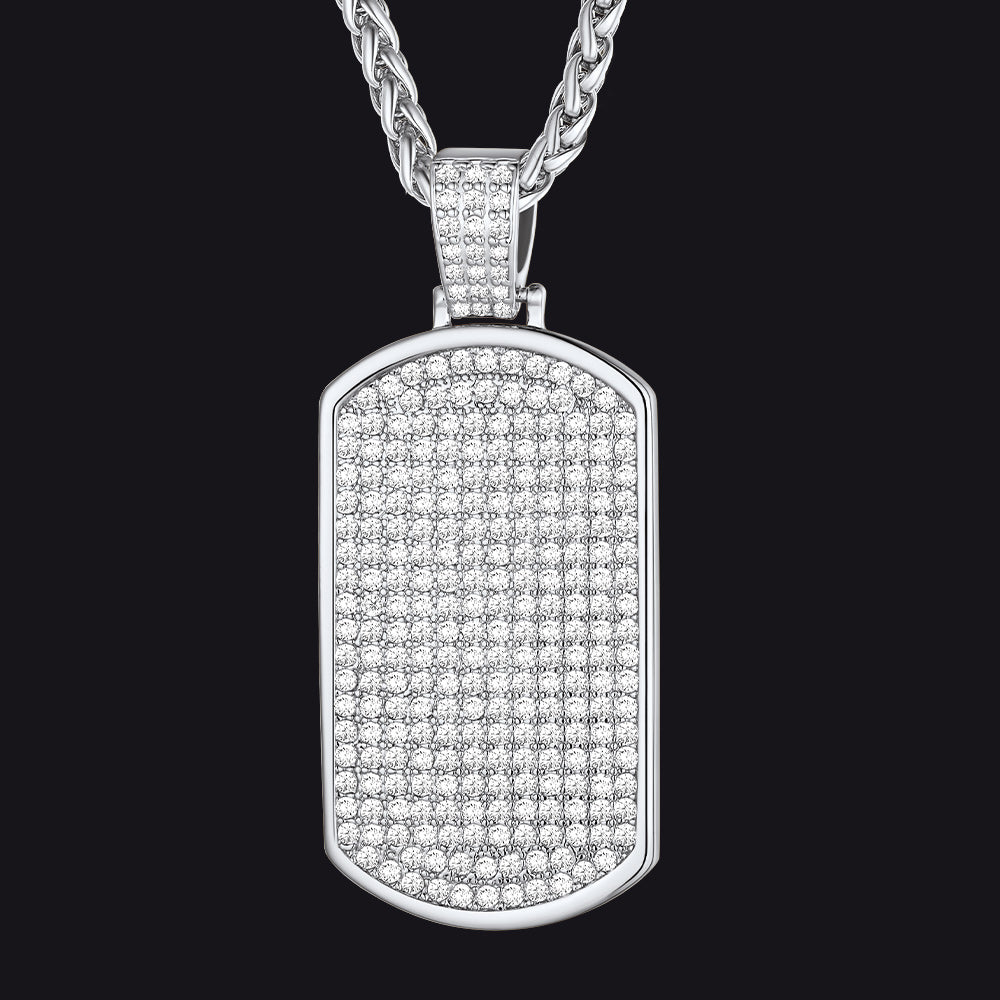 Stainless Steel Diamond Dog Tag Pendant Necklace for