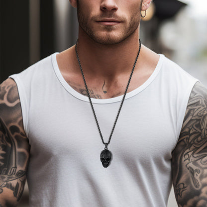 Gothic Skull Necklace With Fissured Skeleton Head for