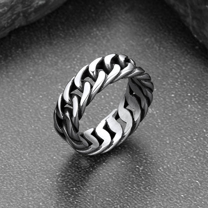 Stainelss Steel Cuban Chain Band Ring for