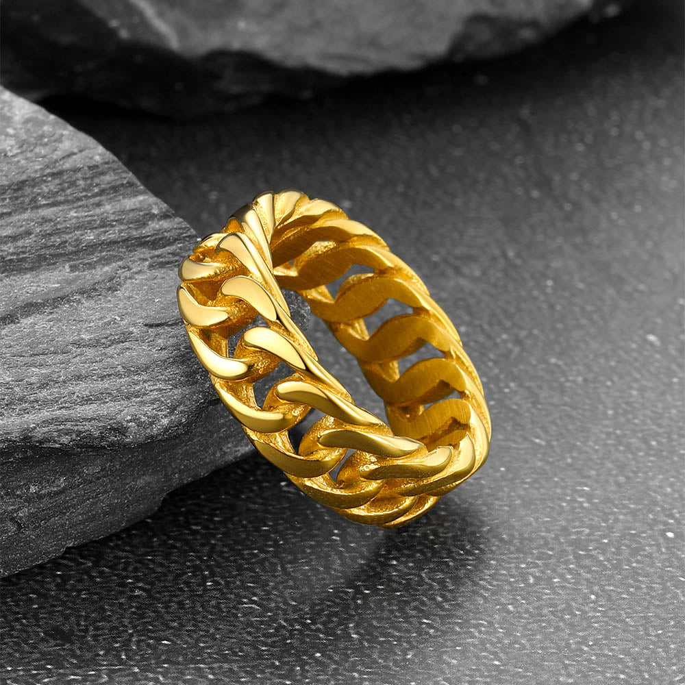 Stainelss Steel Cuban Chain Band Ring for