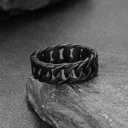 Stainelss Steel Cuban Chain Band Ring for