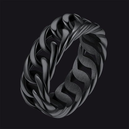 Stainelss Steel Cuban Chain Band Ring for