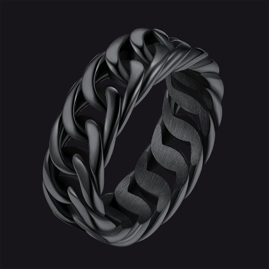 Stainelss Steel Cuban Chain Band Ring for