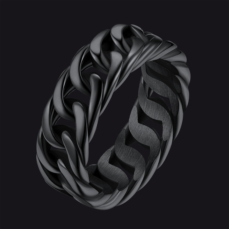 Stainelss Steel Cuban Chain Band Ring for