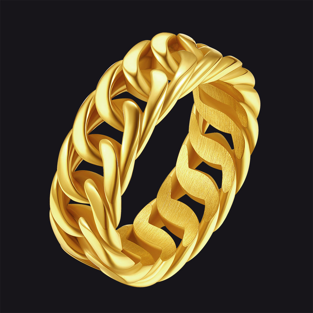 Stainelss Steel Cuban Chain Band Ring for