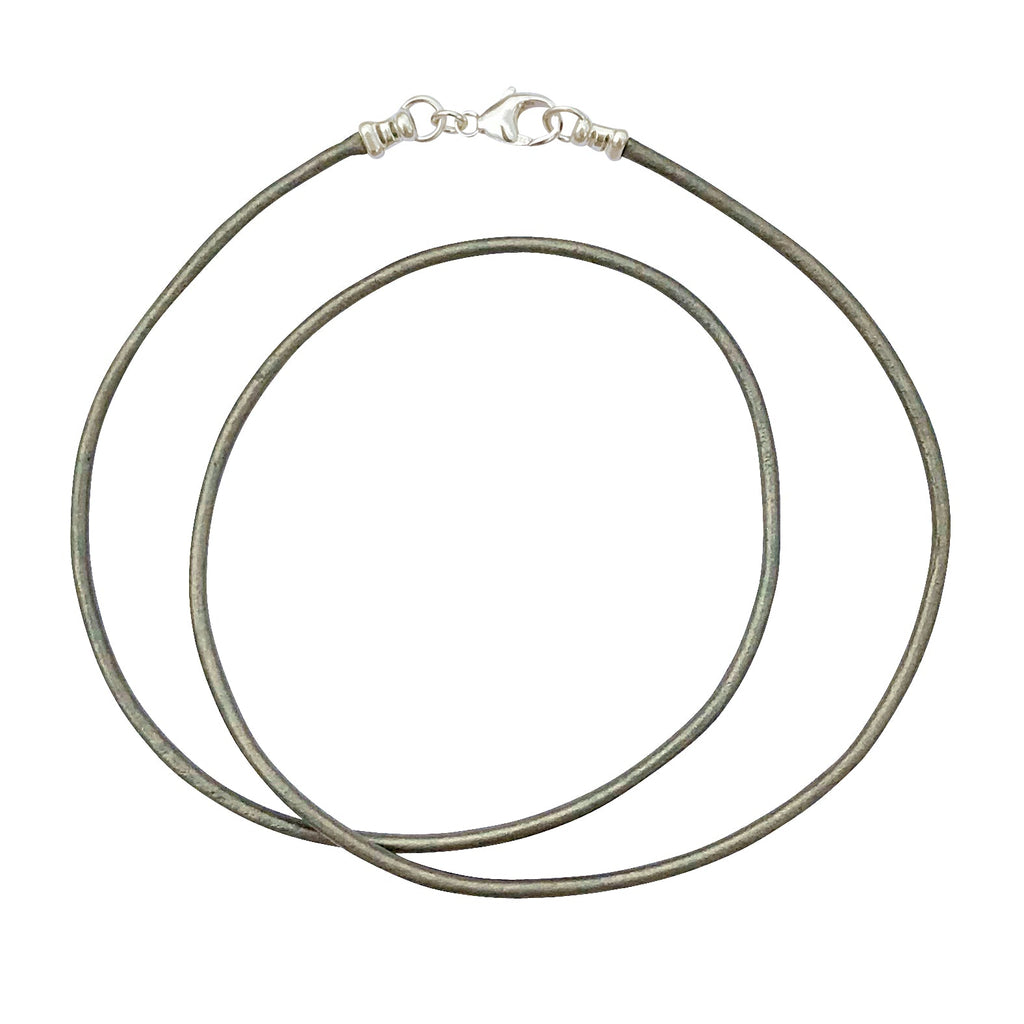 Sterling Silver 1.8mm Fine Metallic Gray Leather Cord Necklace