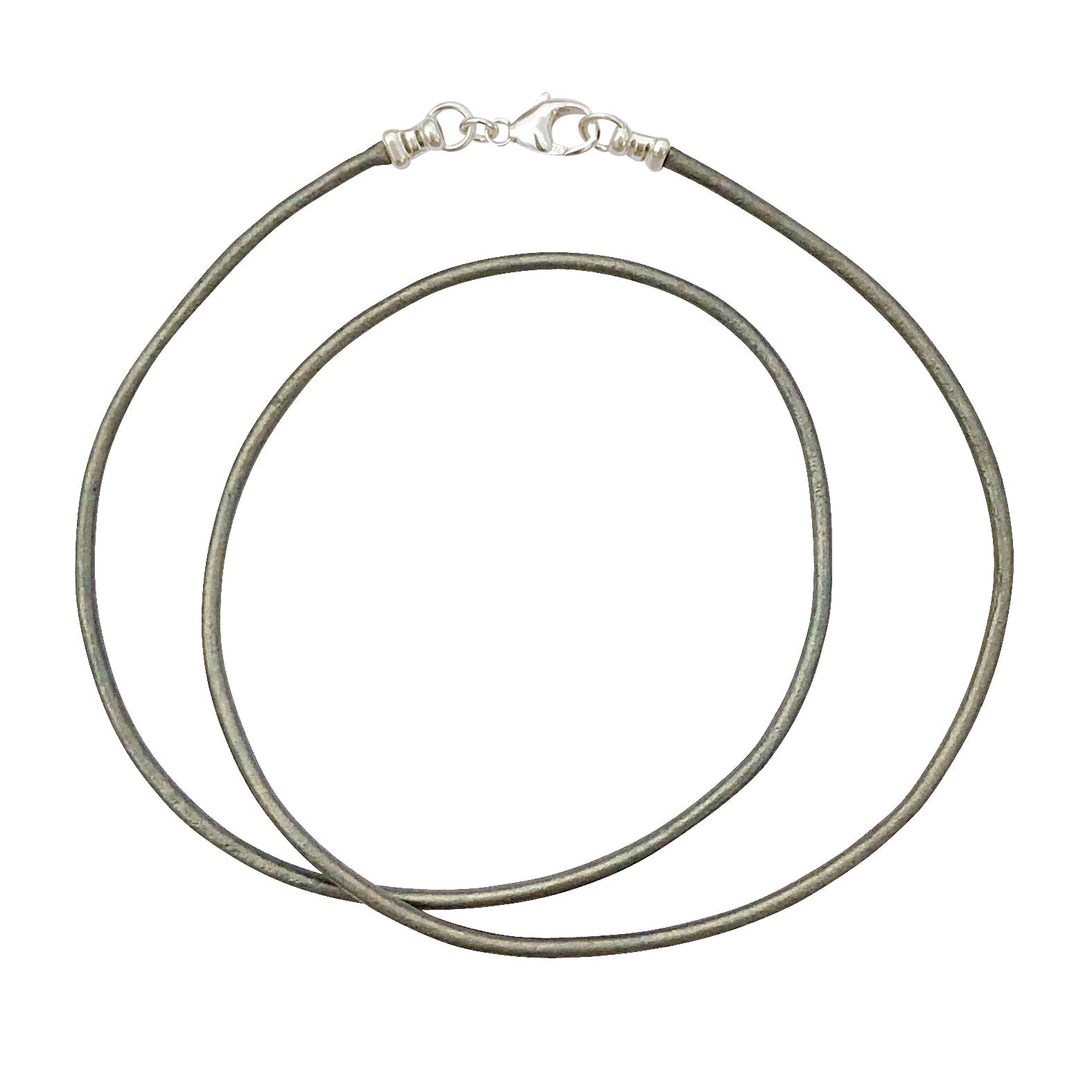 Sterling Silver 1.8mm Fine Metallic Gray Leather Cord Necklace
