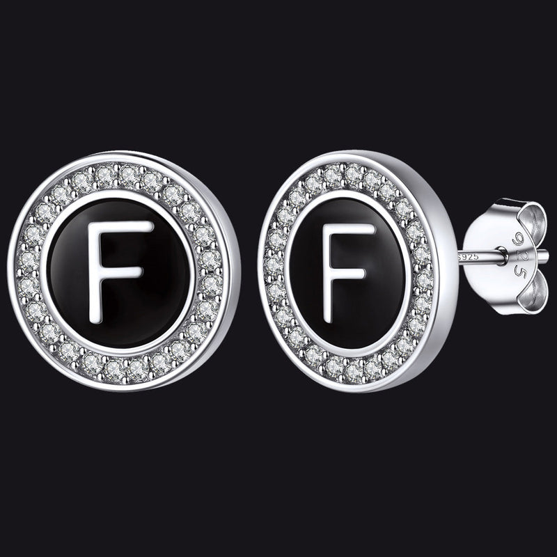 Personalized Black Initial Letter Stud Earrings for