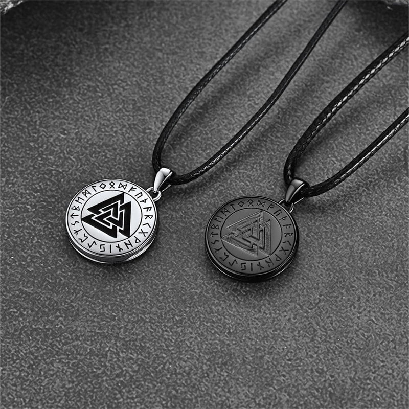 Personalized Viking Valknut Photo Locket Pendant With Leather Necklace