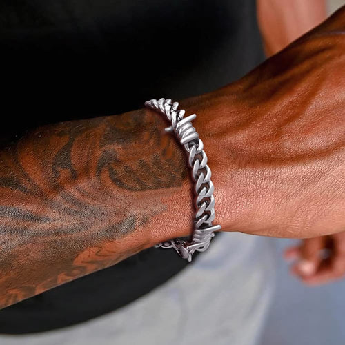 Barbed Wire Cuban Link Bracelet for in Stainless Steel