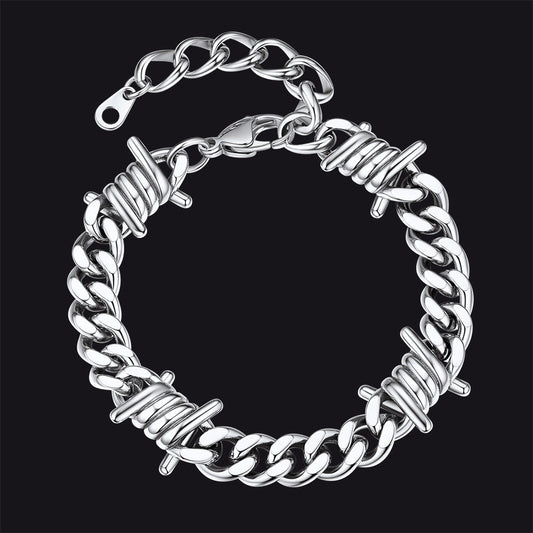 Barbed Wire Cuban Link Bracelet for in Stainless Steel