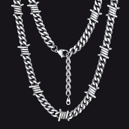 Barbed Wire Cuban Link Chain Choker Necklace for