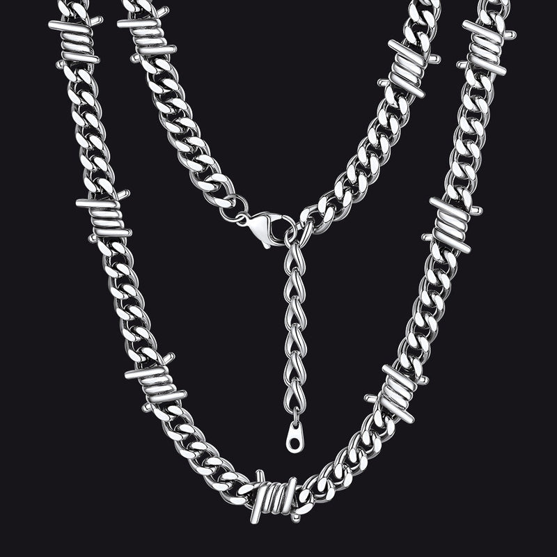 Barbed Wire Cuban Link Chain Choker Necklace for