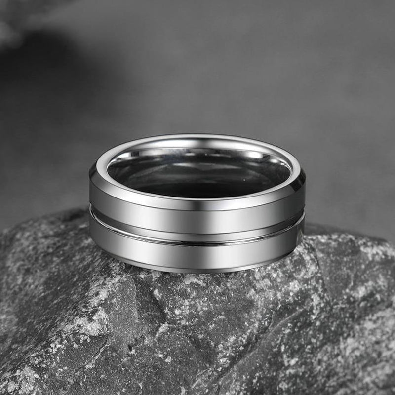 Grooved Tungsten Carbide Wedding Band Ring for 8mm