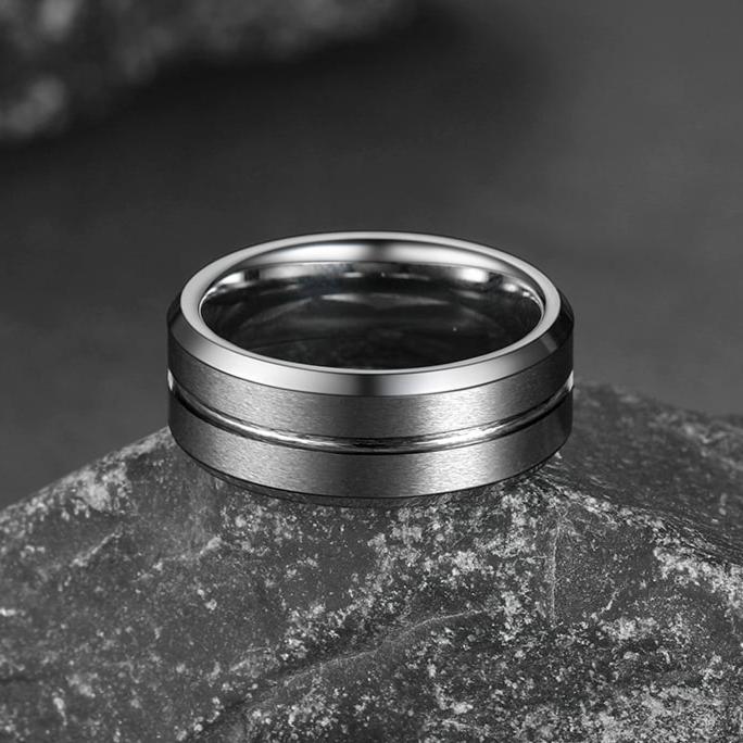 Tungsten Carbide Wedding Band Ring Grooved Matte Finish Ring for 8mm