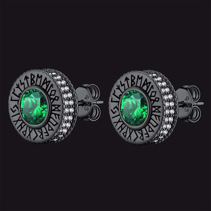 Sterling Silver Viking Runes Gemstone Stud Earrings for