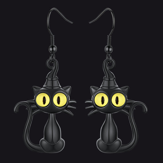 Black Cat Dangle Earrings for