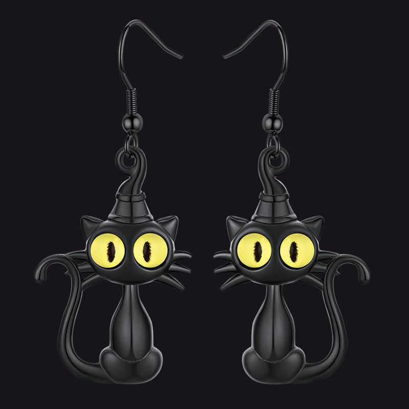 Black Cat Dangle Earrings for
