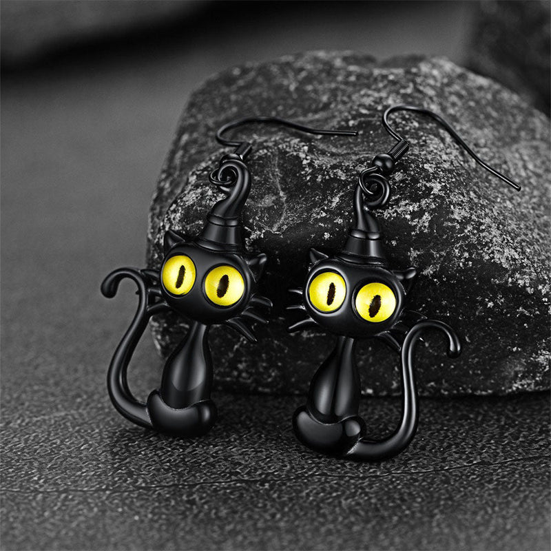 Black Cat Dangle Earrings for