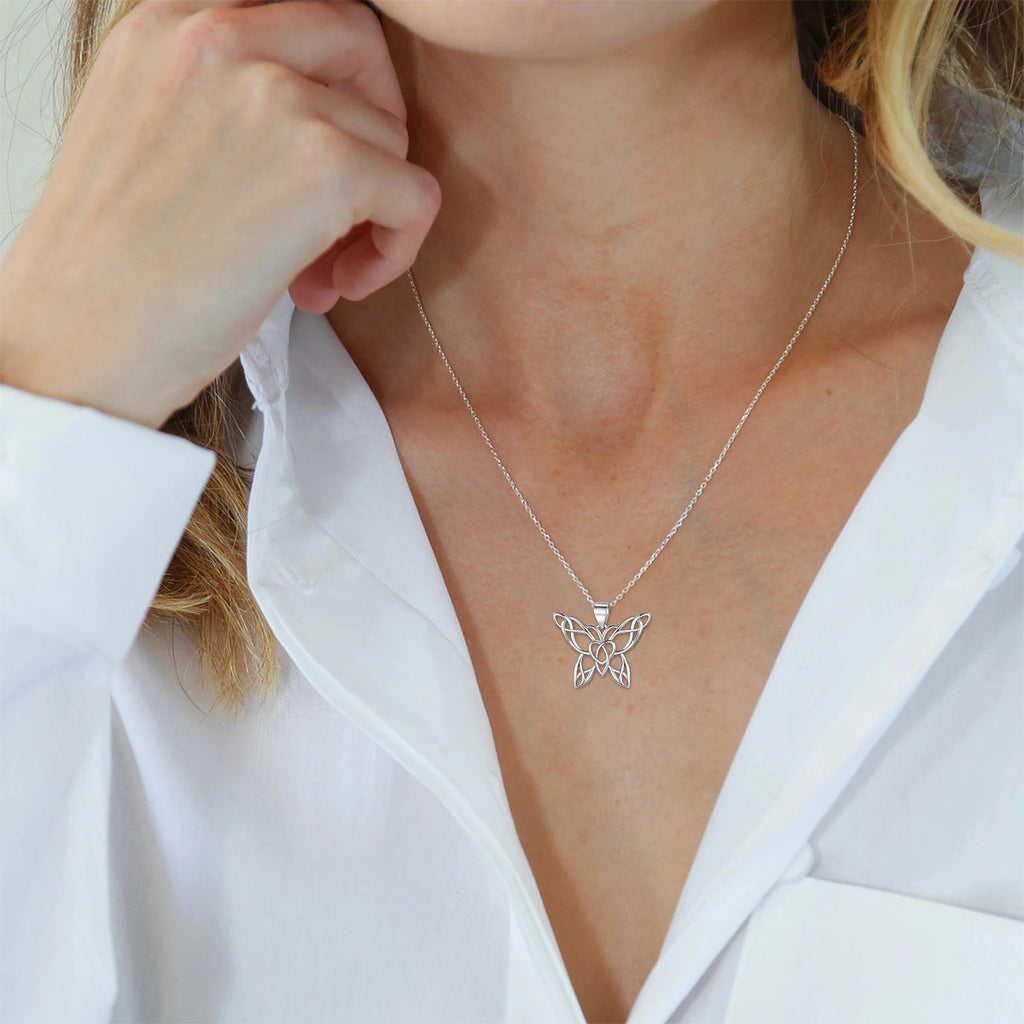 Celtic Knot Butterfly Pendant Necklace for